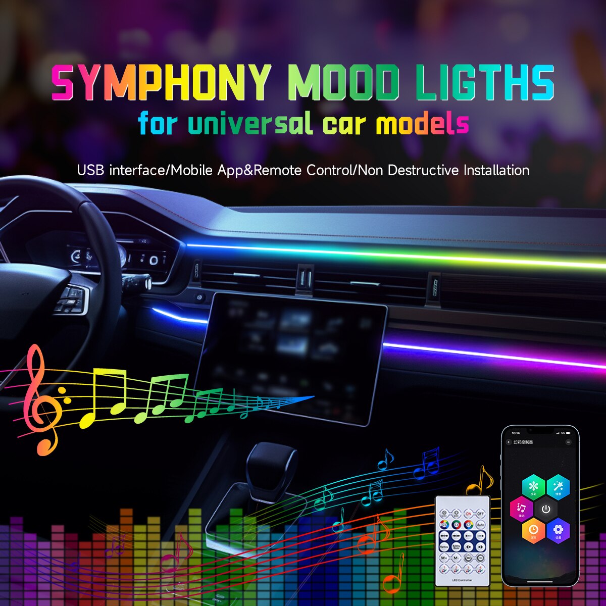 Striscia LED USB per Auto 64 C - Led Ambient Interior Car Lights App Control recensione e prezzo